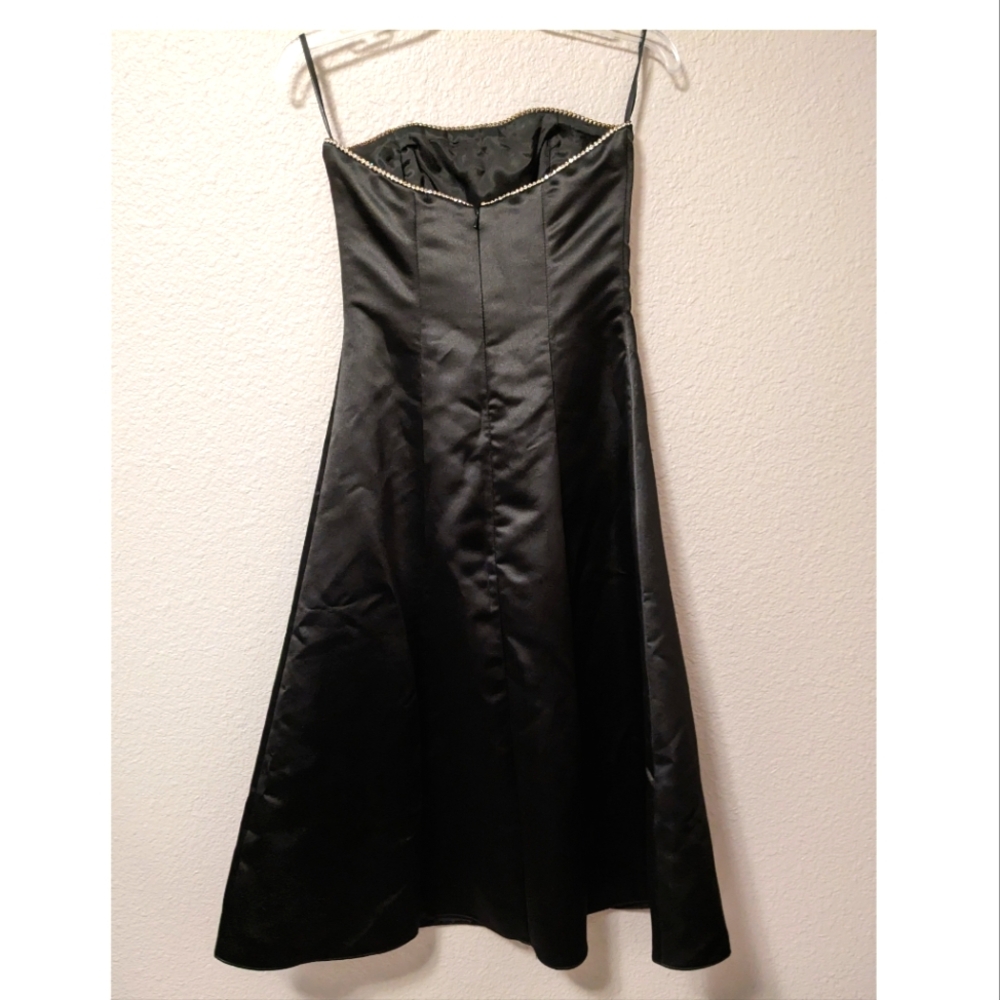 Jessica McClintock Black Prom Dress Vintage 80s Formal Gown Rhinestones Satin 4 - Picture 4 of 15